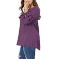 thumbnail image 5 of MODA NOVA Juniors' Plus Size Raglan Sleeves Tie Neck Tunic Top Purple 3X, 5 of 6