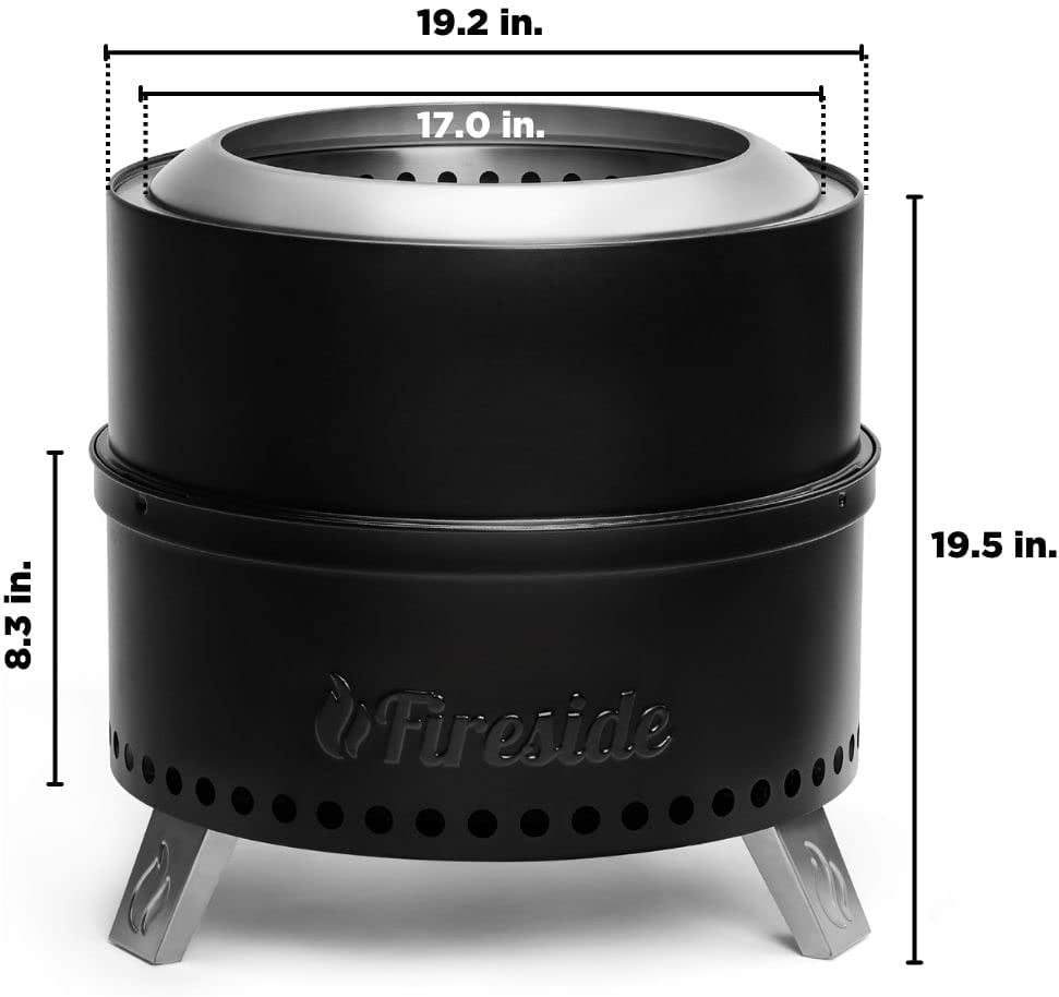 TURBRO Fireside 19 Inch Smokeless Fire Pit for Outdoor Wood Burning, Detachable Stainless Steel Camping Stove with Stand, Removable Ash Pan, Waterproof Storage Bag, Nested Design, Pluto R19-PG, Black