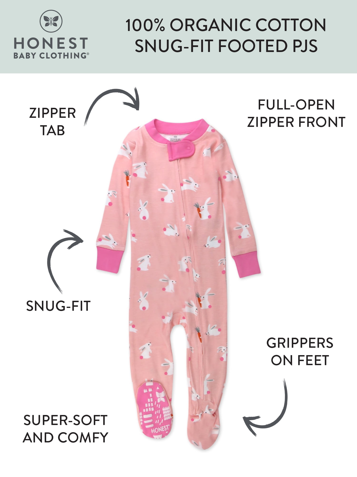 Honest Baby Clothing Organic Cotton Boy Girl Long Sleeve Snug Fit Footed Pajamas 12 24 Months