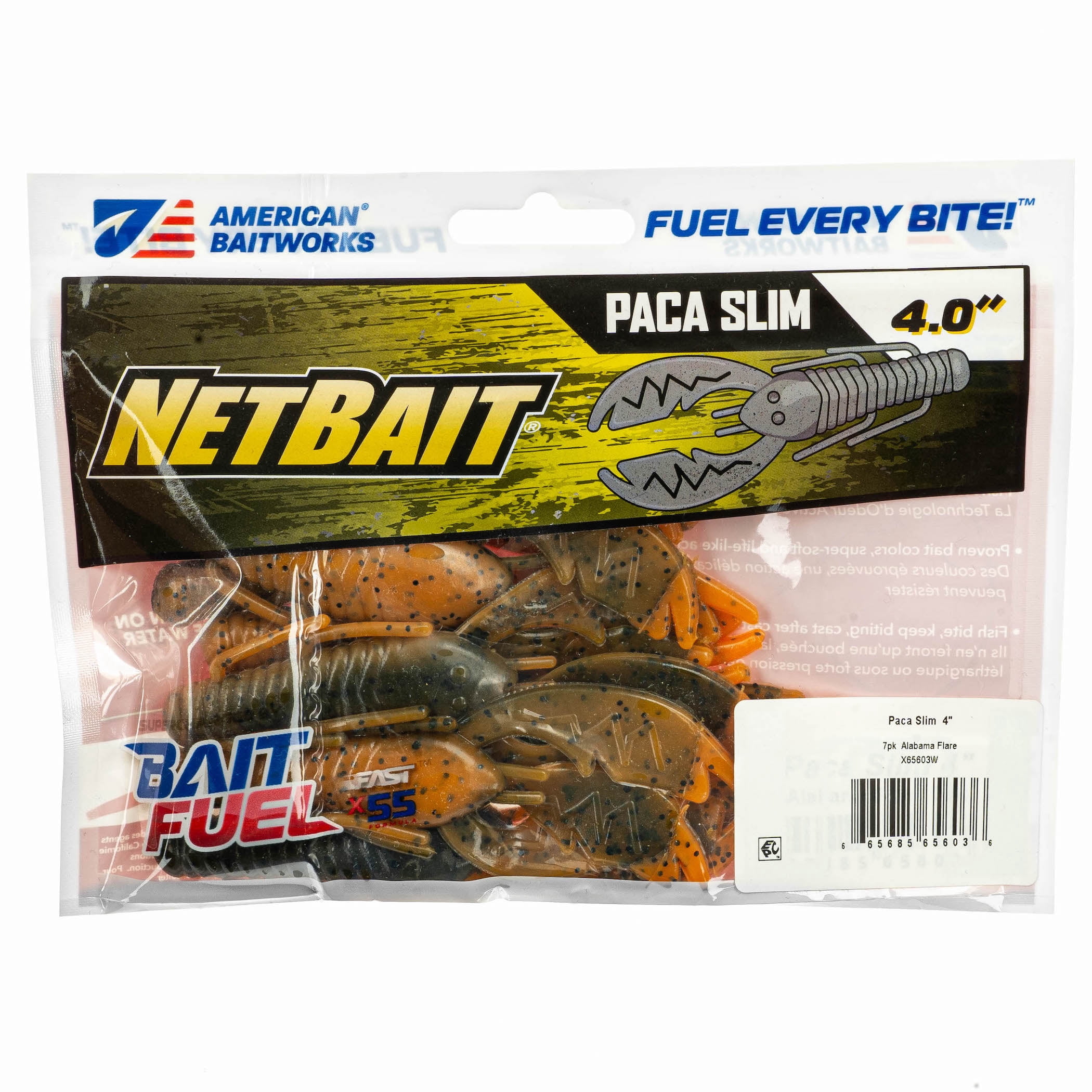(2 pack) NetBait Paca Slim, Alabama Flare, Crawfish, Fishing Soft Baits, 4in, 7 pieces