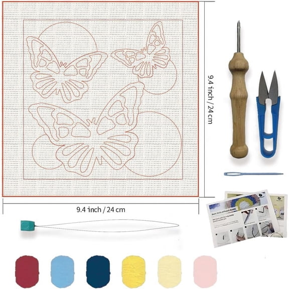 Punch Needle Kit - Butterfly Embroidery Wall Hanging Already Framed