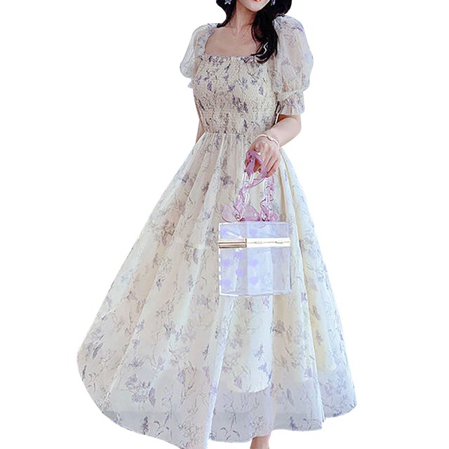 Vestido de mujer estilo francés blanco con cintura y manga abombada elegante vestido de verano para mujer para fiesta y citas blanco L