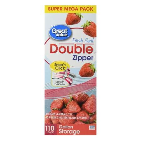 Great Value Double Zipper Storage Bags, Gallon, 110