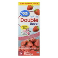 Great Value Double Zipper Bags, Super Mega Pack, Gallon, 110 Count