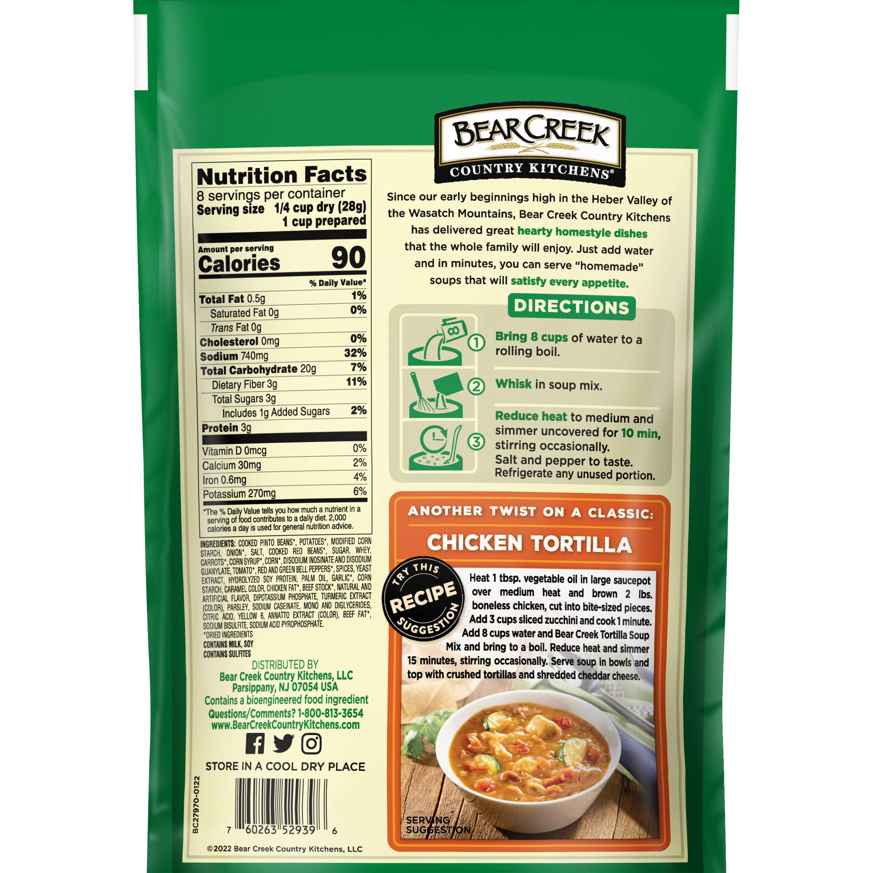 (6 pack) Bear Creek Country Kitchens Tortilla Soup Mix, 8 Servings, Shelf-Stable, 7.9 oz Pouch