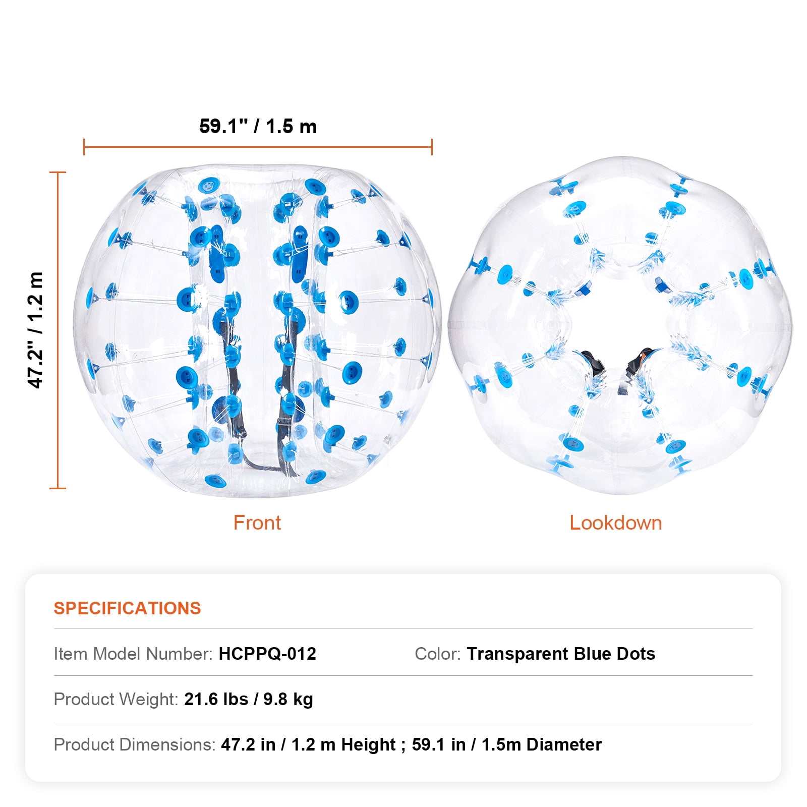 KFFKFF Inflatable Collision Ball, Single Pack, 5 Feet Diameter, Suitable for Teens & Adults, Durable 0.8mm PVC Material, Human-Sized Bubble for Outdoor Group Activities, Ideal for Backyard and Park