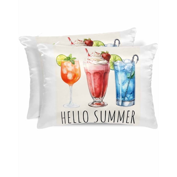 Hokiten King Size Pillow Cases Set of 2, Pillow Covers for Bed, Hello Summer Satin Pillowcases with Zipper for Hair/Skin, Pillow Protector Cover, Orange Red Blue Drink Beige 20x36 Inches