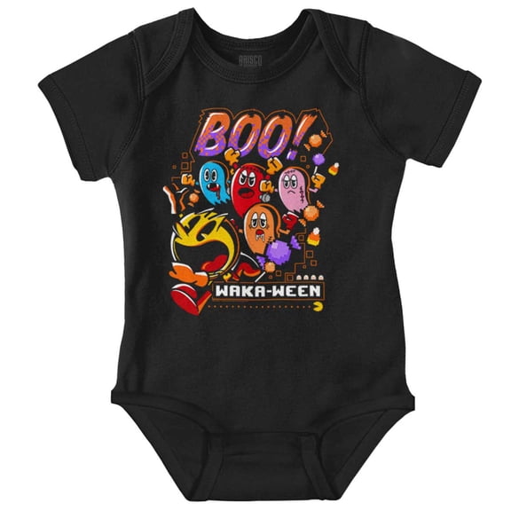 PACMAN Halloween Ghosts Boo Waka-Ween Romper Boys or Girls Infant Baby Brisco Brands NB
