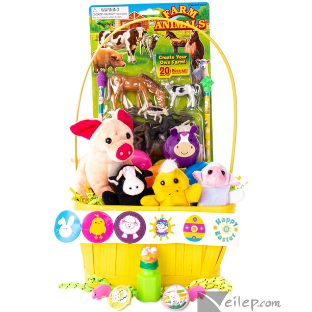 Farm Animal Theme Toy & Treat Filled 55pc Large Easter Basket Gift Set