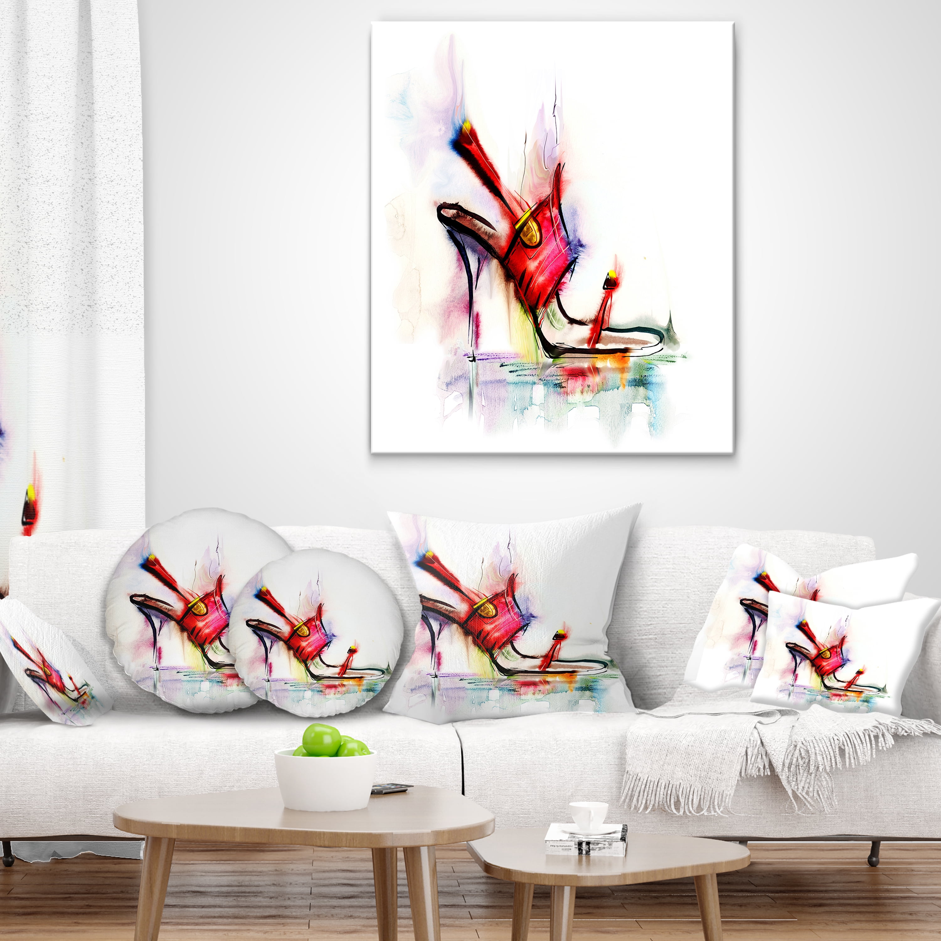 Designart Red High Heel Shoe - Abstract Throw Pillow - 16x16