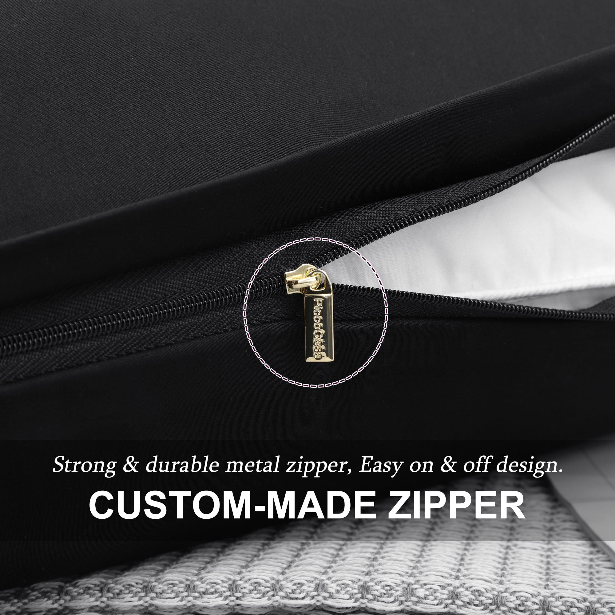 Unique Bargains Breathable Zipper Closure Cotton Pillowcases 2 Pcs Black Queen