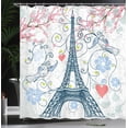 thumbnail image 3 of Ambesonne Paris Shower Curtain, Eiffel Swirling Flowers Heart, 69"Wx70"L, Blue and Coral, 3 of 4