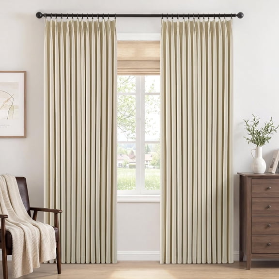 Cream (Solid) 40"W x 63"L (Pack of 2) Pinch Pleated Full Blackout Window Curtains for Bedroom Living Room