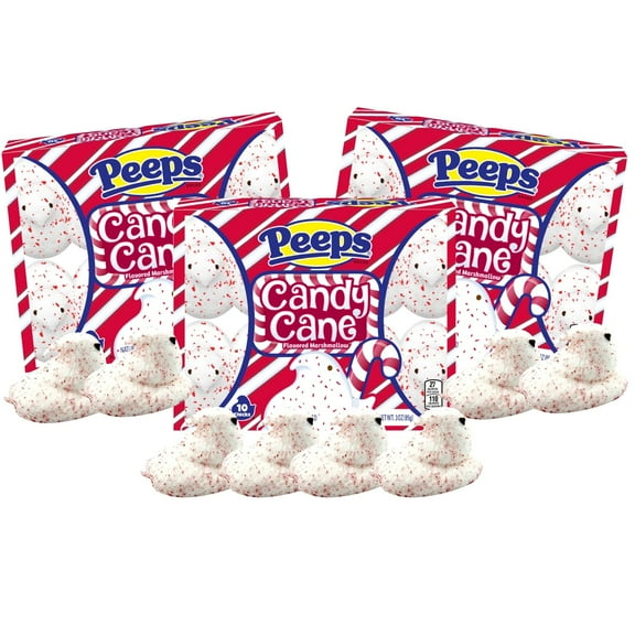 Peeps Candy Cane Marshmallow Chicks, Holiday Treat, 10 Ct, Pack of 3