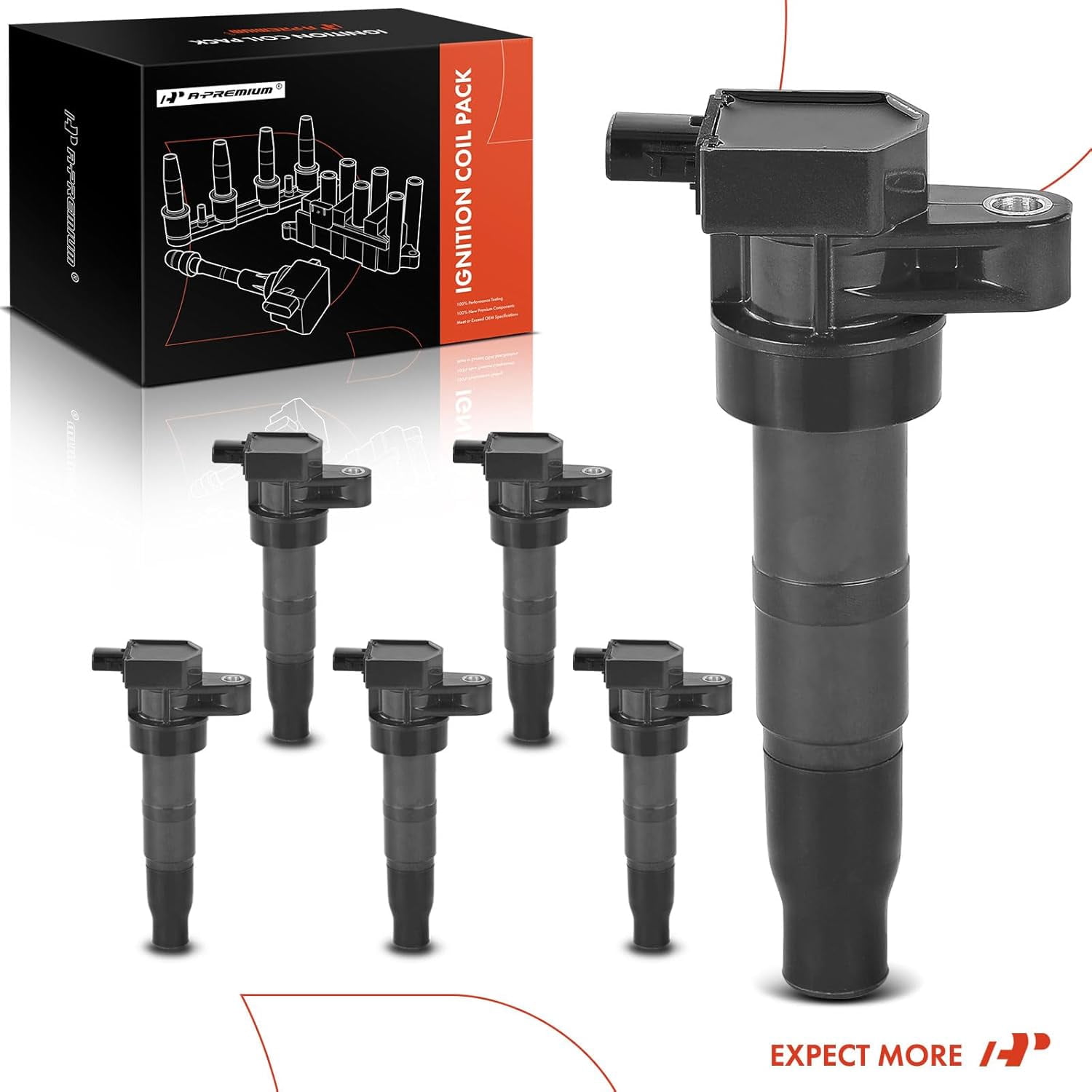 A-Premium Ignition Coil Pack Replacement for Hyundai Santa Fe Azera Sonata Genesis Kia Sorento Sedona Amanti V6 3.3L 3.5L 3.8L 6-PC Set