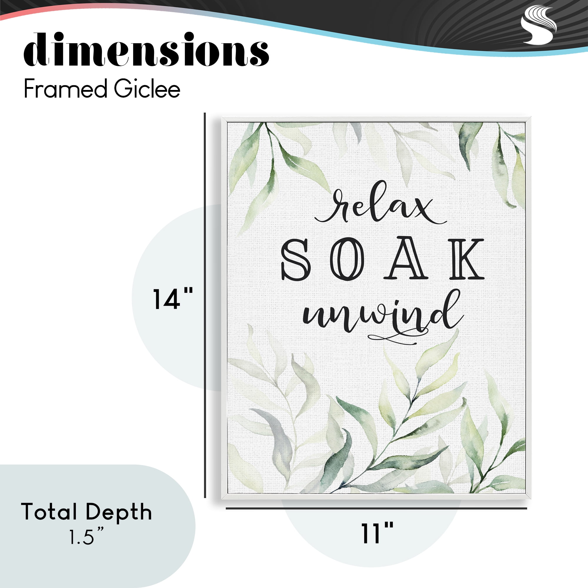 Soak & Unwind with Leaves White Framed Giclee Art, design by Lettered and Lined