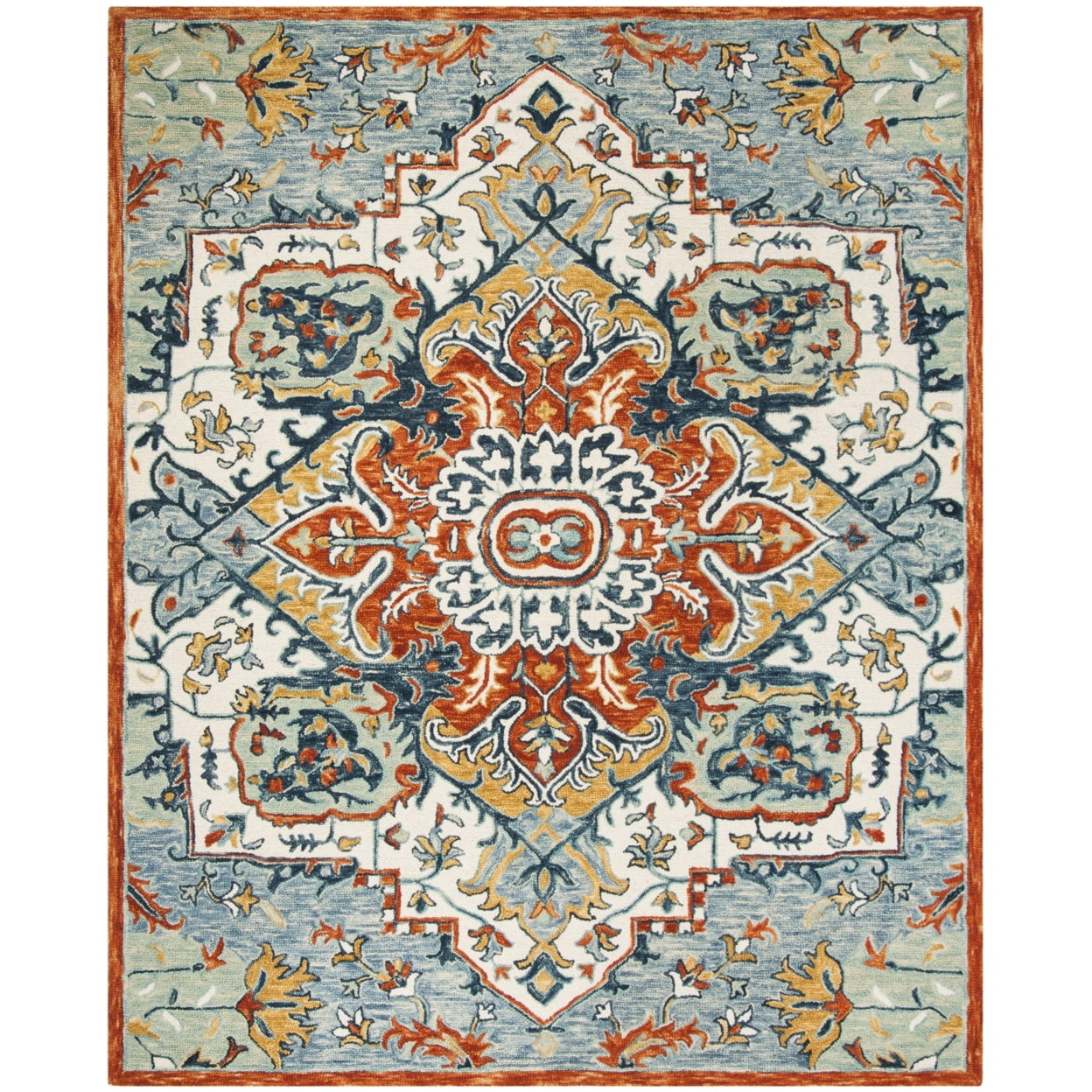 SAFAVIEH Aspen Caroline Floral Runner Rug, Blue/Rust, 2'3" x 15'