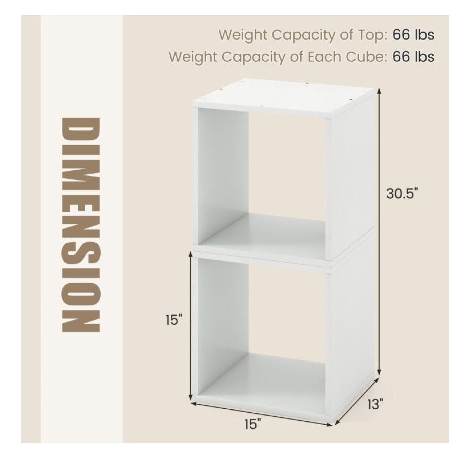Cube Storage Organizer Set of 2, 15x15x13in Engineered Wood Bookcase, Living Room Bedroom Shelving Unit, Display Rack for Vinyl Records & Decor, White/Natural