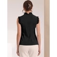 thumbnail image 3 of Camisa sin mangas para mujer Blusa de verano con volantes de color sólido con botones Negro S, 3 of 5
