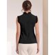 thumbnail image 3 of Camisa sin mangas para mujer Blusa de verano con volantes de color sólido con botones Negro S, 3 of 5