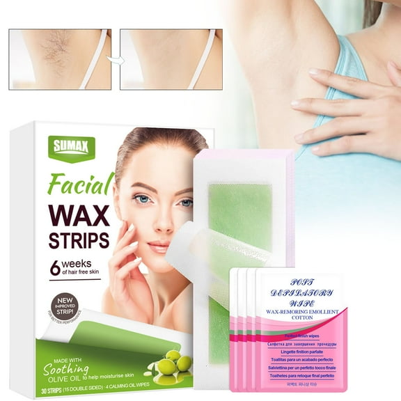 Olive Oil Wax Paper - 30pc Facial Wax Strips for Hair Remōval, Gentle & Fast Working, Bééswax Shea Butter Infused, Eyebrow Upper Lip Chin, All Skin Types, At-Home Salon, Holiday Gift