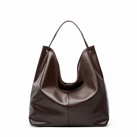 Genuine Cowhide Women Hobo Bag, Coffee Pebbled Leather Oversized Shoulder Tote Bag