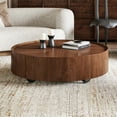 thumbnail image 2 of ENSHUI Minimalist Mid-Century Solid Wood Coffee Table with Storage Drawers, Walnut, 2 of 8