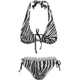 thumbnail image 5 of SKQIT Women's Two Piece Set Zebra Print Drawstring Side Swimwear Halter Backless Bikini Swimsuit, 5 of 7