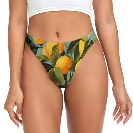 Rateoe Retro Warm Lemon Flower Pattern Seamless Women Underwear Thongs No Show Ladies Thong No Line Breathable Comfortable Panties Undies for Women-X-Small