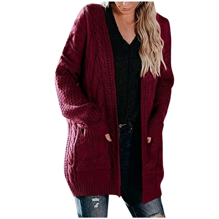 WMNS Off Center Button Front Jacket - Wide Elastic Knit Cuffs - Wine Red