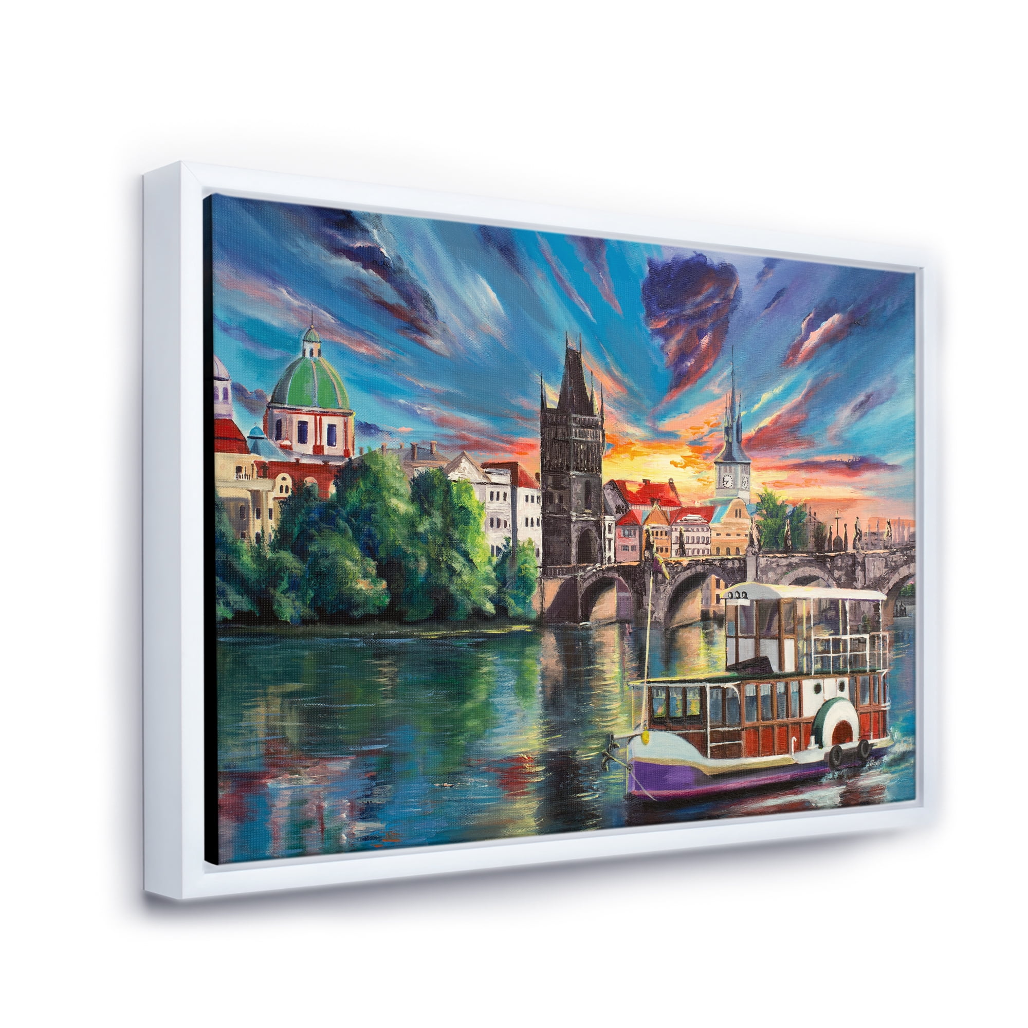 Designart 'Sunset Over Cityview Of Prague' Children's Art Framed Canvas Wall Art Print