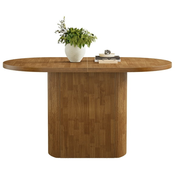 Tribesigns Oval Conference Table 47.24 Inches for 4 People, Rustic Wood Meeting Table with Polygon Base, Small Office Desk for Break Room, Seminar, Brown