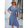 thumbnail image 5 of Womens Summer Dresses Casual Short Sleeve V Neck Strap Lacing Sexy Midi Dress Wrap Party Club Sundress (Blue,XX-Large), 5 of 6
