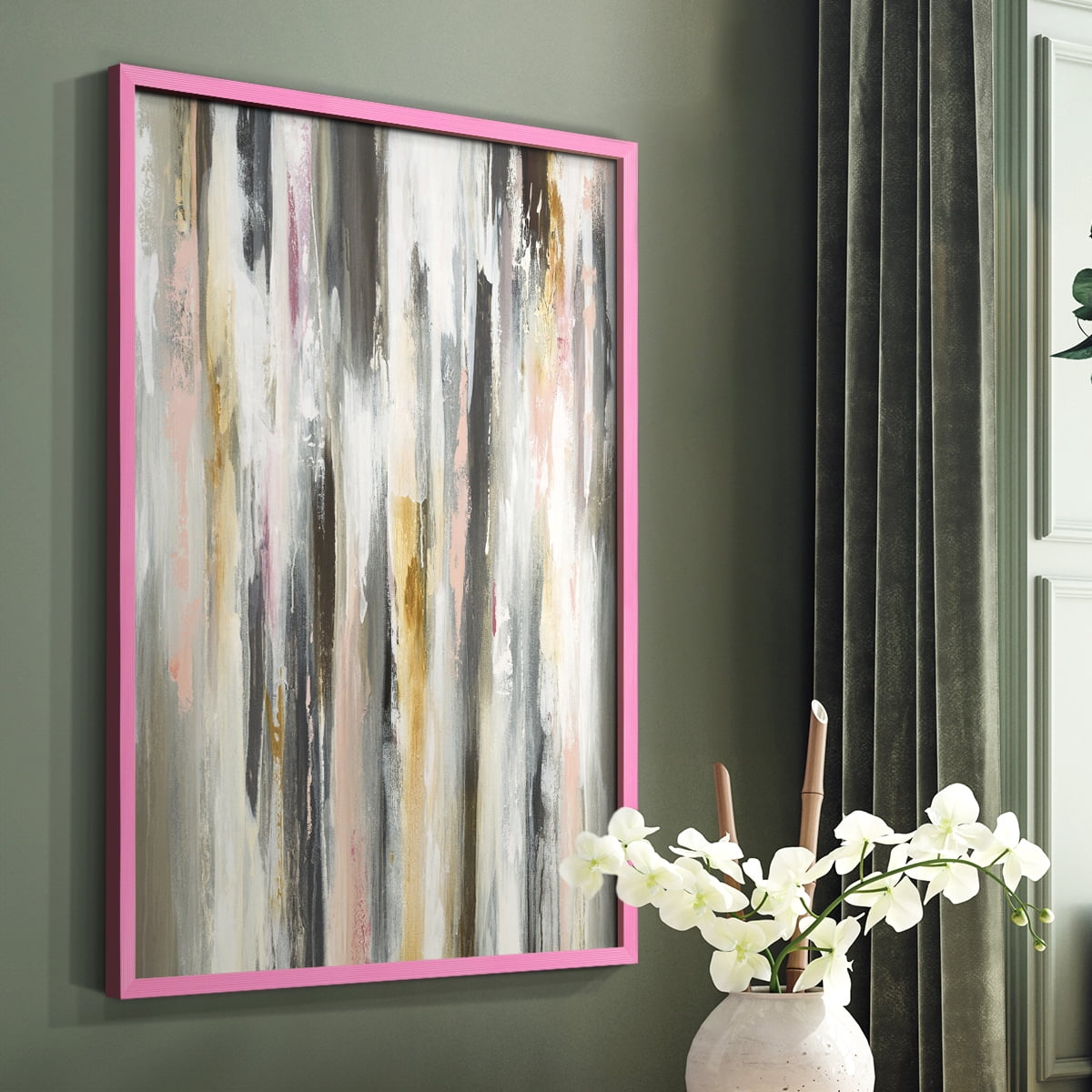 Color Ripple II Framed Print in Pink Solid Wood Framed Print No Nail Hanging