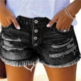 thumbnail image 3 of Wevis Women's High Waist Ripped Denim Shorts, Button Fly Frayed Hem Stretchy Jean Shorts for Summer - BLACK_S, 3 of 4
