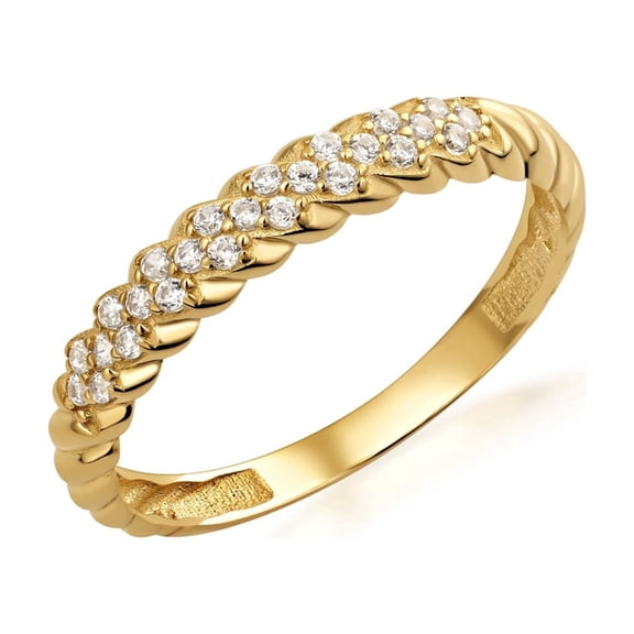 14K Solid Gold Gold Twisted Pave Band/ Ring- Size 5