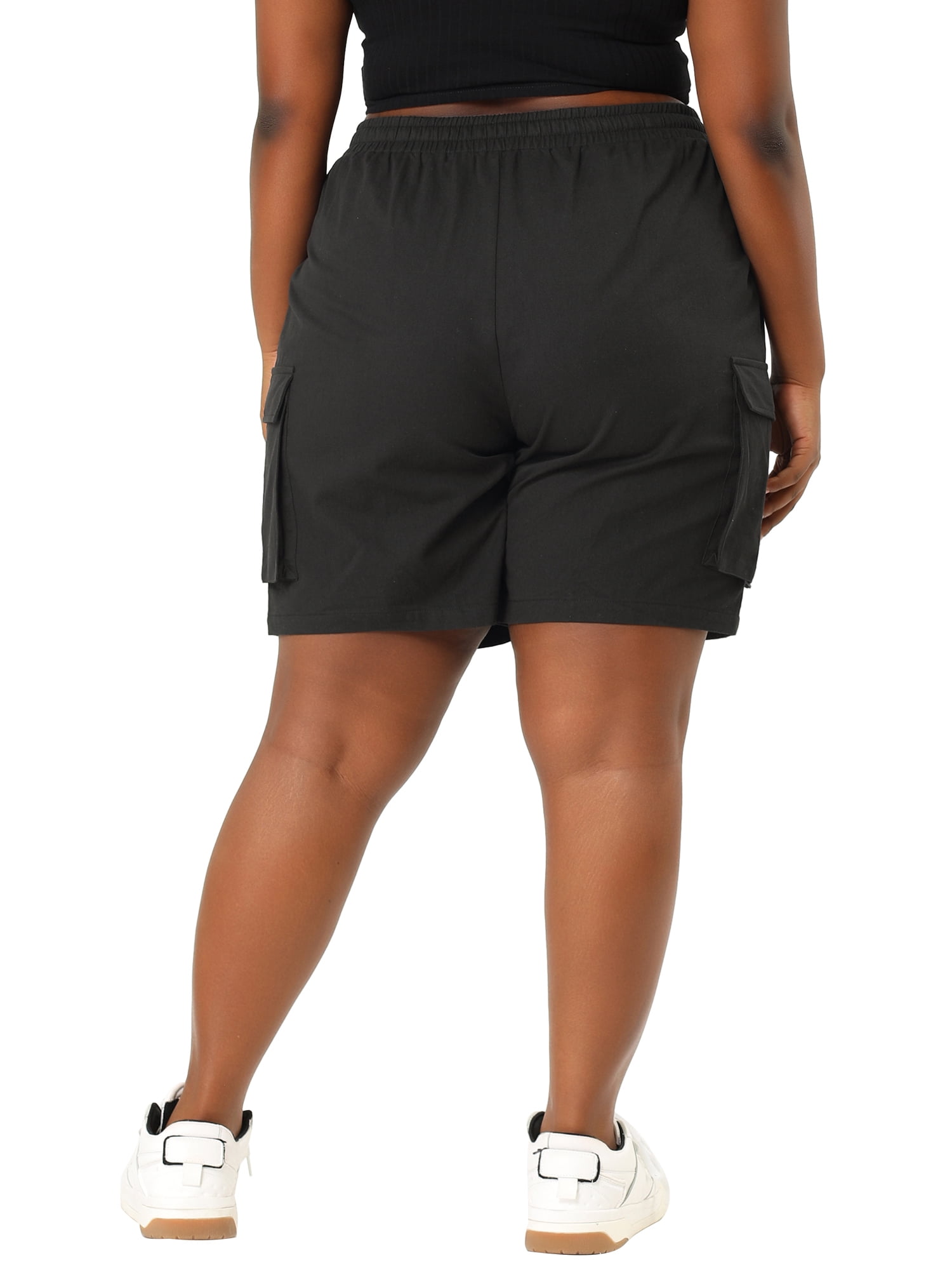FAB CURVES Women's Plus Drawstring Elastic Waist Cargo Shorts