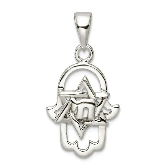 11.77mm 925 Sterling Silver Polished Chai In Religious Judaica Star of David Hamsa Pendant Necklace Pendant for Women
