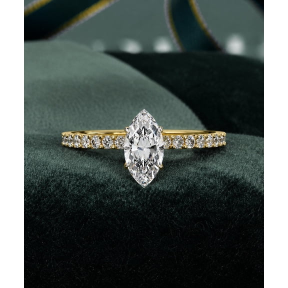 GIMELIS 0.82 CT Marquise Cut Lab Grown Diamond Hidden Halo Engagement Ring in Yellow Gold