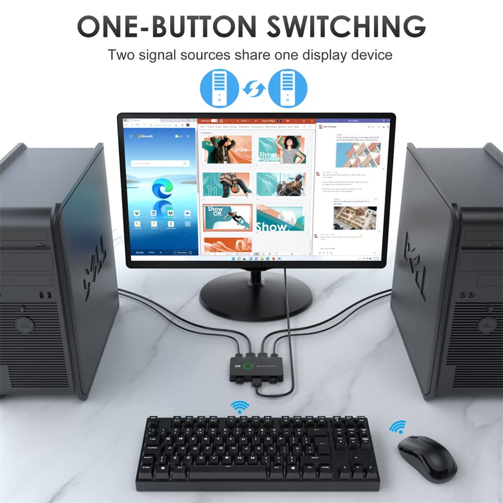 JSER KVM USB 2.0 & HDMI 4K Switch Selector Dual PCs Sharing Monitor HDTV USB Port Keyboard Mouse Scanner Printer