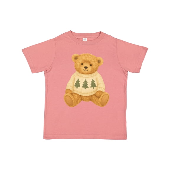 Inktastic Vintage Teddy Bear in Sweater with Christmas Trees Boys or Girls Toddler T-Shirt