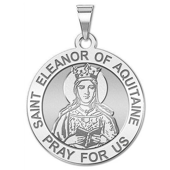 Picturesongold.Com Saint Eleanor of Aquitaine Round Religious Medal Necklace Pendants - 1 inch Size of a Quarter - Sterling Silver