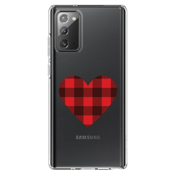 DistinctInk Clear Shockproof Hybrid Case for Galaxy Note 20 ULTRA (6.9" Screen) - TPU Bumper Acrylic Back Tempered Glass Screen Protector - Buffalo Heart - Red Black Plaid