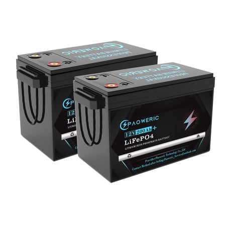 12V 200Ah(2 Pack) LiFePO4 Battery with 150A BMS, Max. 1920W Power,Compact Lithium Iron Phosphate Battery for Solar,RV,Home Energy Storage