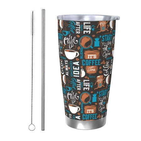

Qekee Coffee Lover Print Print 20OZ Car Cup Stainless Steel Vacuum Insulated Tumbler Tumbler Cup With Lid And Straw Travel Coffee Mug-Straw Two-piece Set