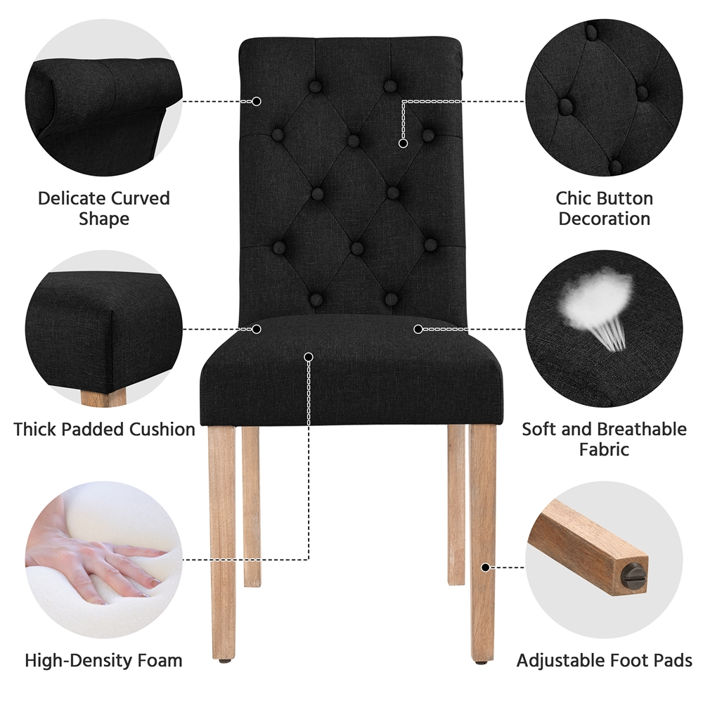 Alden Design Tufted High Back Dining Chair Set of 2, Black photo 6