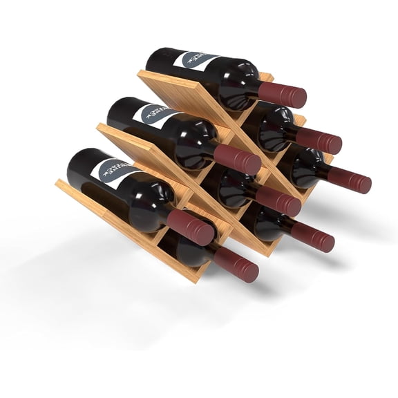 HOMLUX Wine Stack 8 Bottle Bamboo Modern Lattice Countertop Wine Rack