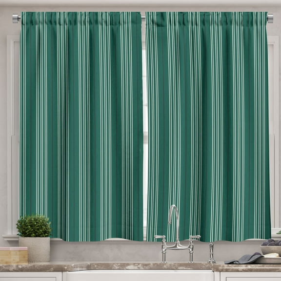Ambesonne Geometric Kitchen Curtains, Exotic Boho Stripe Art, 55"x39", Forest Green Ivory