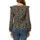 thumbnail image 3 of Blusa de manga larga con cuello de volantes y estampado floral para mujer INSPIRE CHIC, color negro, talla L, 3 of 5