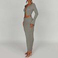 thumbnail image 3 of Chaqueta de punto para mujer falda larga cuello redondo un solo pecho color sólido traje de vacaciones FLhrweasw Nuevo, 3 of 9